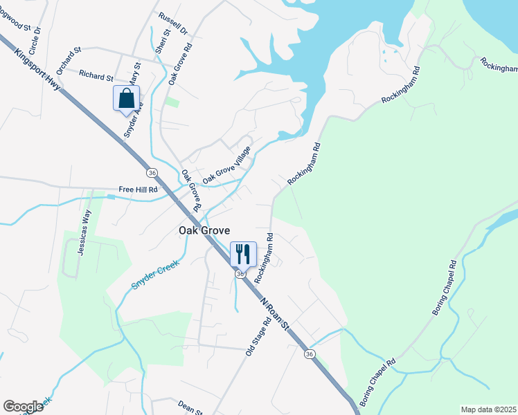 map of restaurants, bars, coffee shops, grocery stores, and more near 199 Rockingham Road in Johnson City