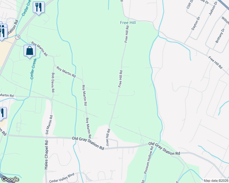 map of restaurants, bars, coffee shops, grocery stores, and more near 193 Free Hill Road in Gray