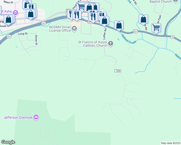 map of restaurants, bars, coffee shops, grocery stores, and more near 281 Roland Drive in Jefferson