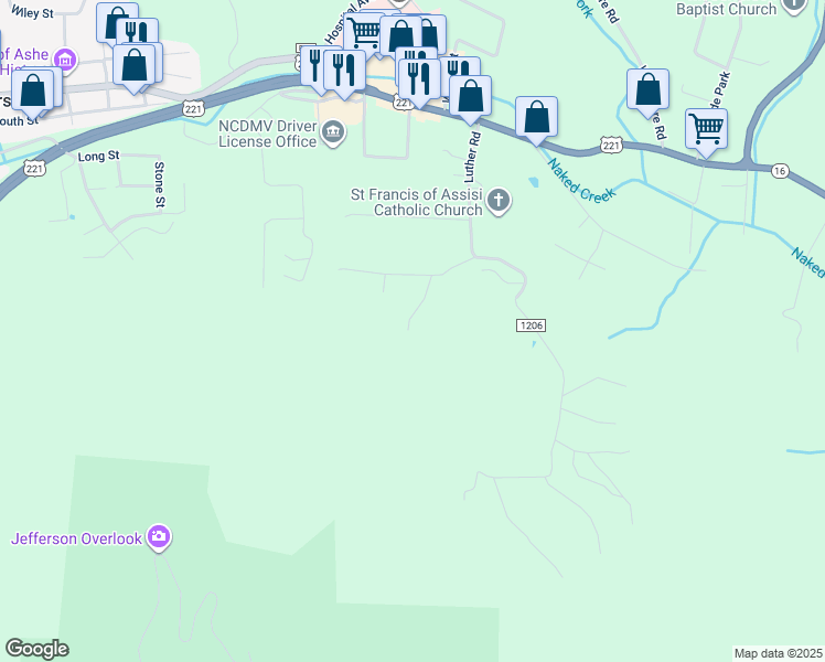 map of restaurants, bars, coffee shops, grocery stores, and more near 281 Roland Drive in Jefferson