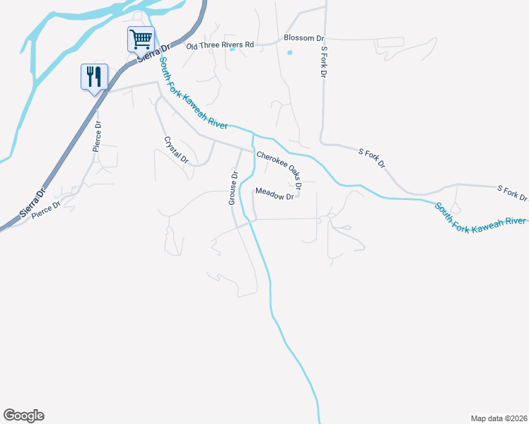 map of restaurants, bars, coffee shops, grocery stores, and more near 40933 Oak Ridge Drive in Three Rivers