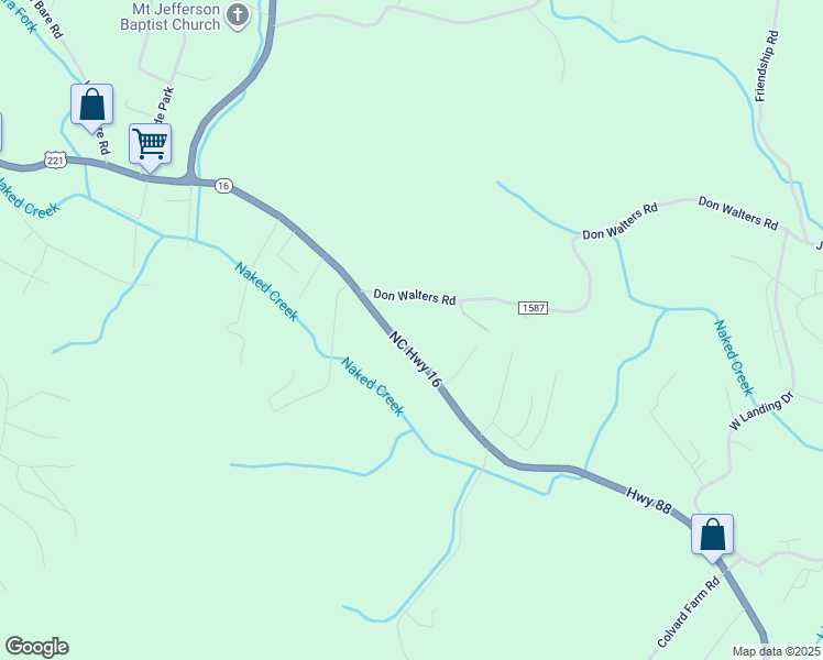 map of restaurants, bars, coffee shops, grocery stores, and more near 693 North Carolina 16 in Jefferson