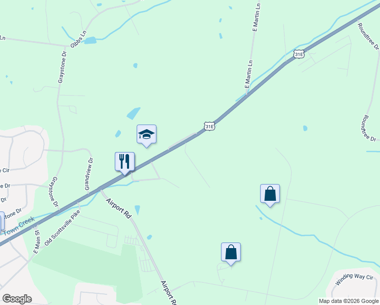 map of restaurants, bars, coffee shops, grocery stores, and more near 1005 Tiane Trail in Gallatin