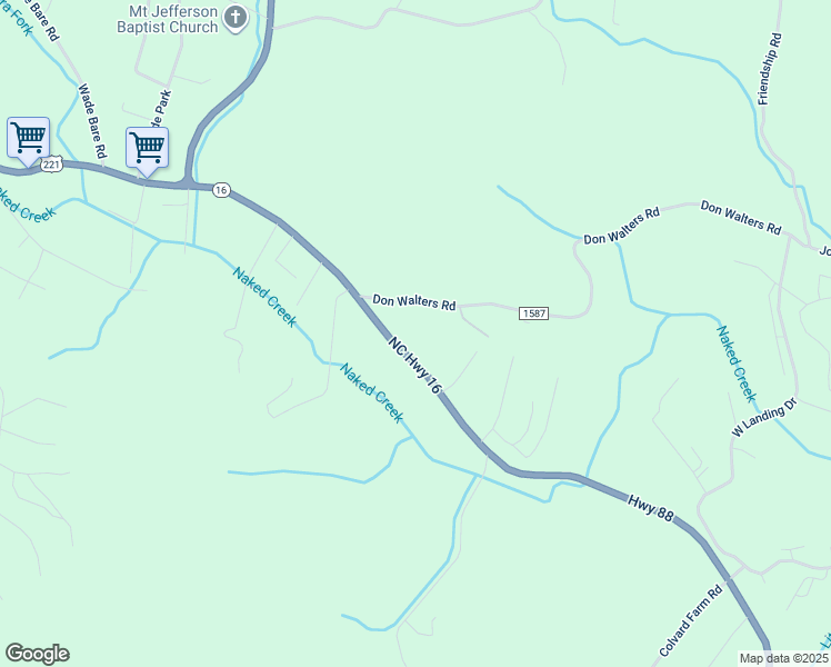 map of restaurants, bars, coffee shops, grocery stores, and more near 693 North Carolina 16 in Jefferson