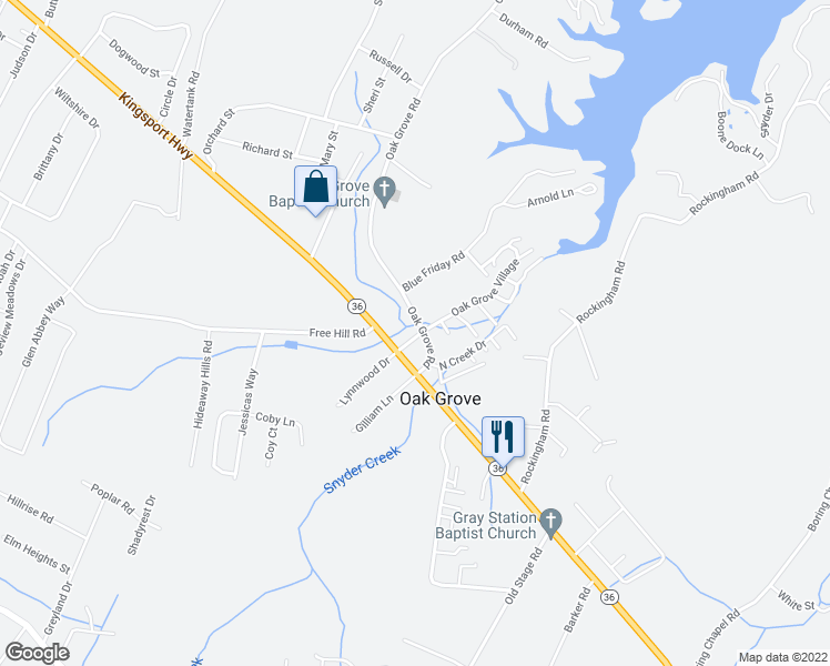 map of restaurants, bars, coffee shops, grocery stores, and more near 96 Lynnwood Drive in Gray