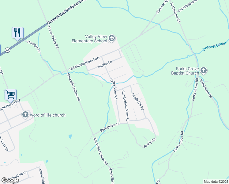 map of restaurants, bars, coffee shops, grocery stores, and more near 108 Cumberland View Road in LaFollette