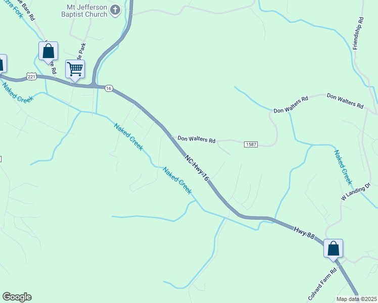 map of restaurants, bars, coffee shops, grocery stores, and more near 663 North Carolina 16 in Jefferson