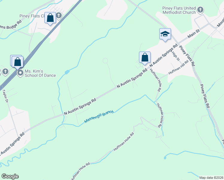map of restaurants, bars, coffee shops, grocery stores, and more near 521 North Austin Springs Road in Piney Flats