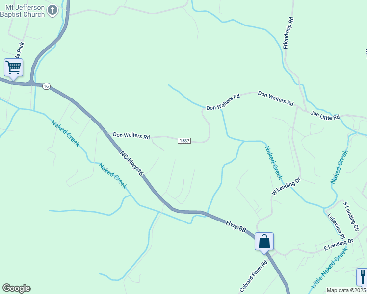 map of restaurants, bars, coffee shops, grocery stores, and more near 480 Don Walters Road in Jefferson