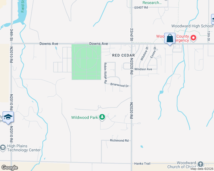 map of restaurants, bars, coffee shops, grocery stores, and more near 3206 Robin Ridge Road in Woodward