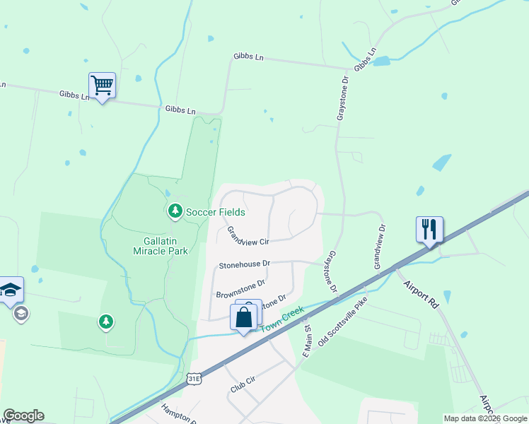map of restaurants, bars, coffee shops, grocery stores, and more near 118 Collinwood Drive in Gallatin