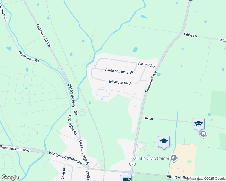 map of restaurants, bars, coffee shops, grocery stores, and more near 306 Sam Houston Circle in Gallatin