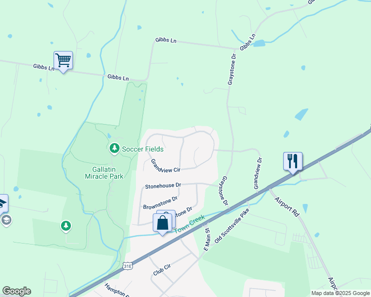 map of restaurants, bars, coffee shops, grocery stores, and more near 118 Collinwood Drive in Gallatin