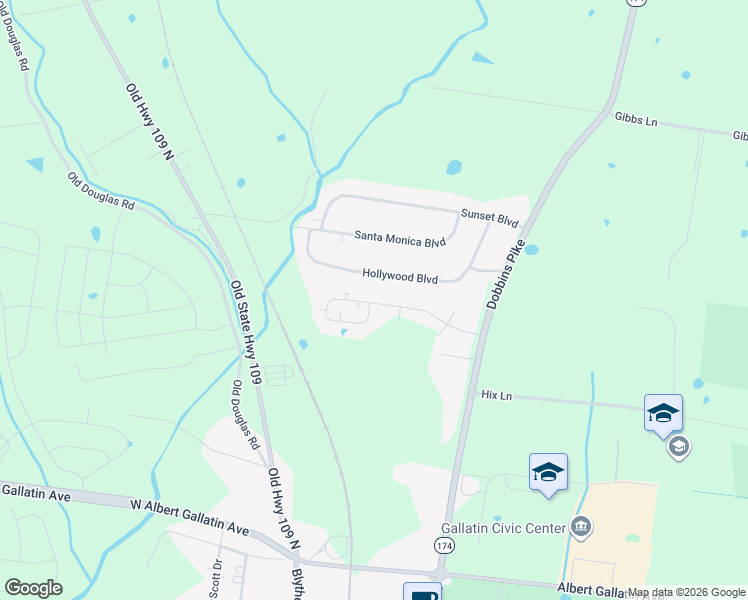 map of restaurants, bars, coffee shops, grocery stores, and more near 1000 Sam Houston Circle in Gallatin