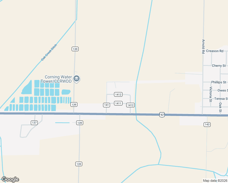 map of restaurants, bars, coffee shops, grocery stores, and more near 27 County Road 1412 in Corning