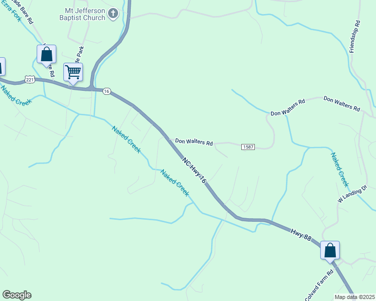 map of restaurants, bars, coffee shops, grocery stores, and more near 663 North Carolina 16 in Jefferson
