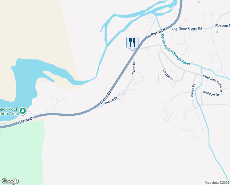 map of restaurants, bars, coffee shops, grocery stores, and more near 39912-40086 Pierce Drive in Three Rivers