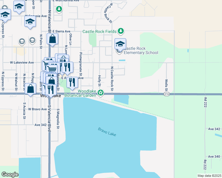 map of restaurants, bars, coffee shops, grocery stores, and more near in Woodlake