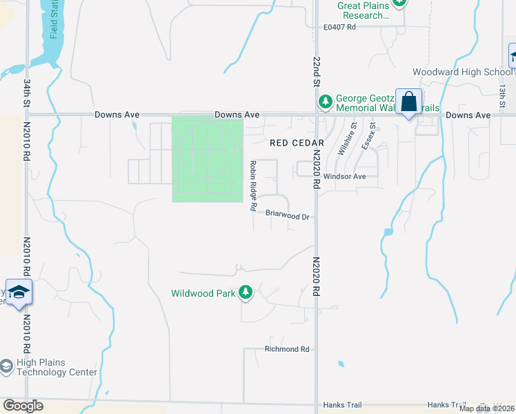 map of restaurants, bars, coffee shops, grocery stores, and more near 3206 Robin Ridge Road in Woodward
