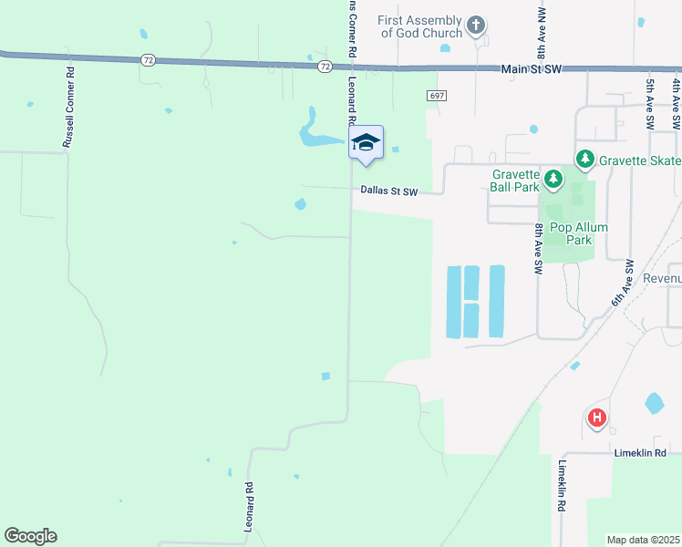 map of restaurants, bars, coffee shops, grocery stores, and more near 12523 Leonard Road in Gravette