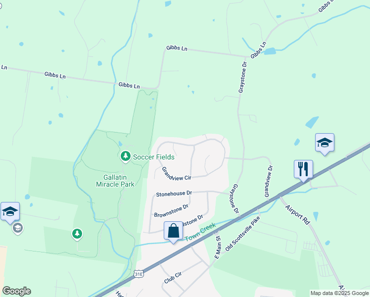 map of restaurants, bars, coffee shops, grocery stores, and more near 118 Collinwood Drive in Gallatin