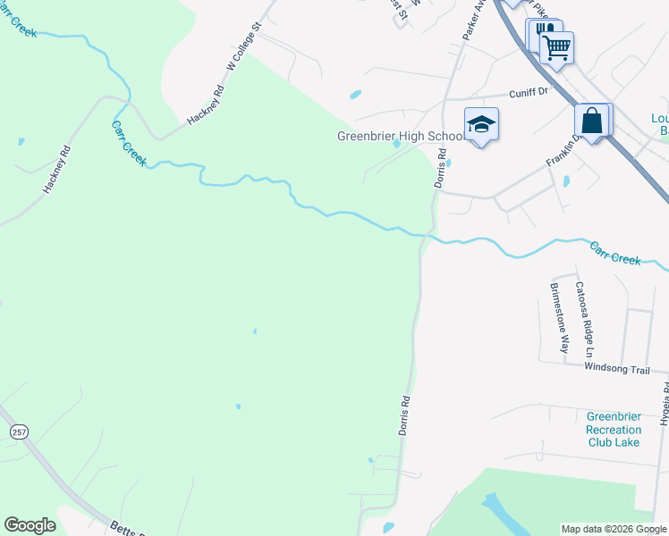 map of restaurants, bars, coffee shops, grocery stores, and more near 1963 Dorris Road in Greenbrier