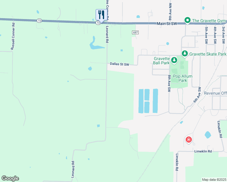 map of restaurants, bars, coffee shops, grocery stores, and more near 12532 Leonard Road in Gravette