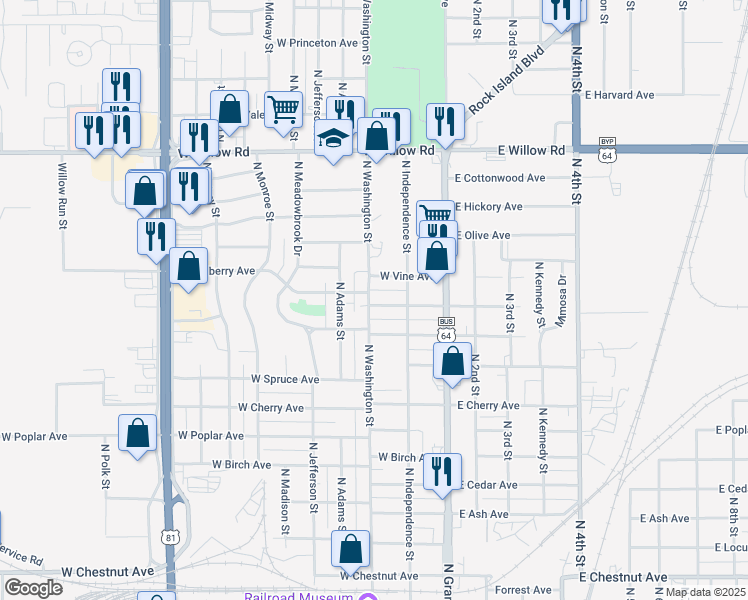 map of restaurants, bars, coffee shops, grocery stores, and more near 230 West Mulberry Avenue in Enid