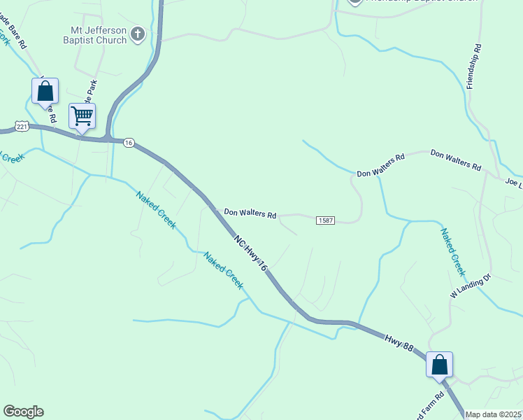 map of restaurants, bars, coffee shops, grocery stores, and more near 259 Don Walters Road in Jefferson