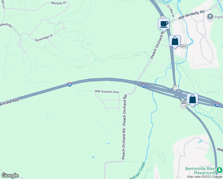 map of restaurants, bars, coffee shops, grocery stores, and more near 1706 Northwest Autumn Avenue in Bentonville