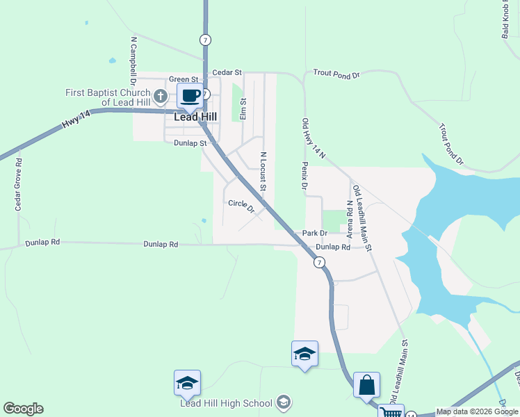 map of restaurants, bars, coffee shops, grocery stores, and more near 100 North Locust Street in Lead Hill