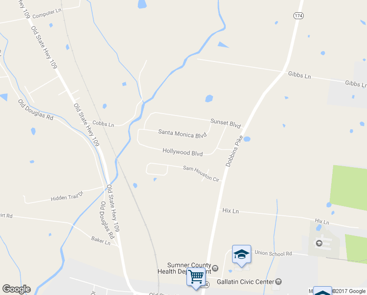 map of restaurants, bars, coffee shops, grocery stores, and more near 234 Hollywood Boulevard in Gallatin