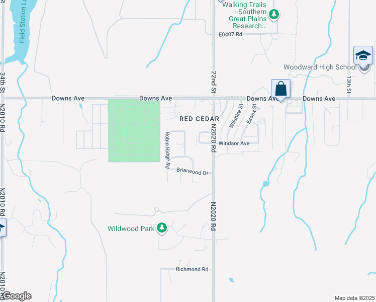 map of restaurants, bars, coffee shops, grocery stores, and more near 2922 Blue Sage Drive in Woodward