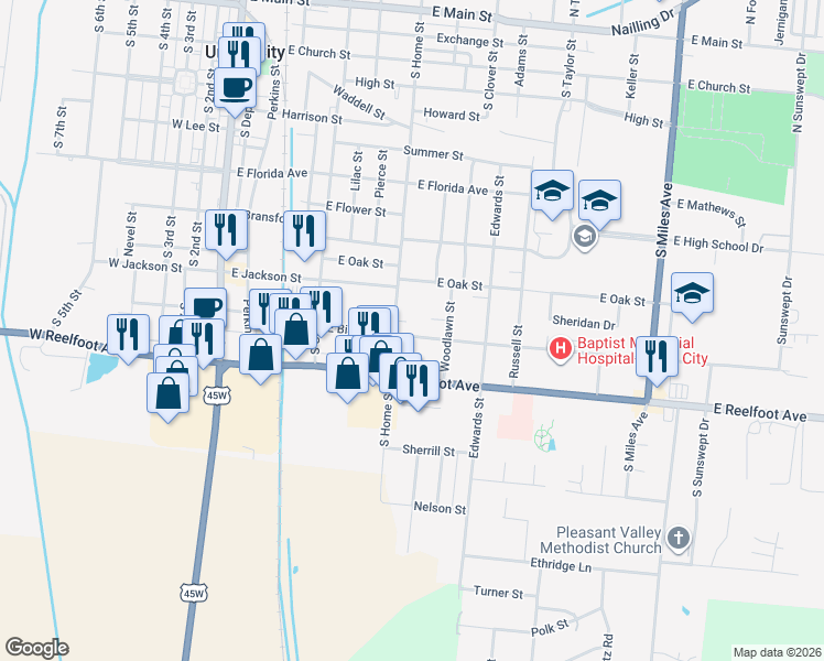map of restaurants, bars, coffee shops, grocery stores, and more near 708 Bishop Street in Union City