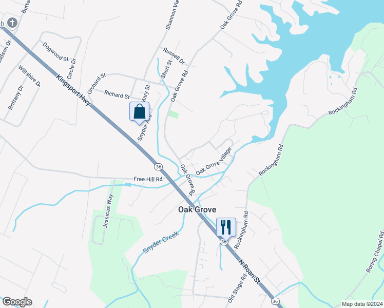 map of restaurants, bars, coffee shops, grocery stores, and more near 128 Blue Friday Road in Gray