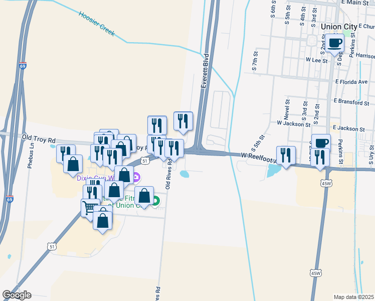 map of restaurants, bars, coffee shops, grocery stores, and more near 800-998 Jere B Ford Memorial Hwy in Union City