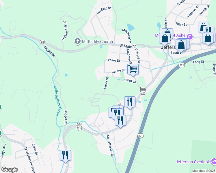 map of restaurants, bars, coffee shops, grocery stores, and more near 145 Taylor Street in Jefferson