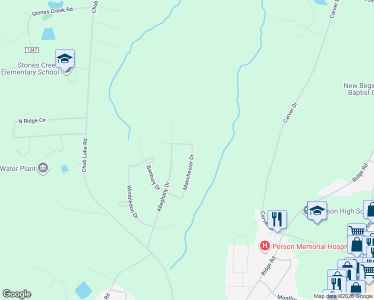 map of restaurants, bars, coffee shops, grocery stores, and more near 231 Manchester Dr in Roxboro