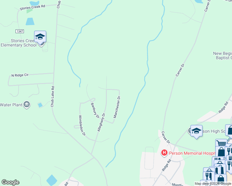 map of restaurants, bars, coffee shops, grocery stores, and more near 231 Manchester Drive in Roxboro