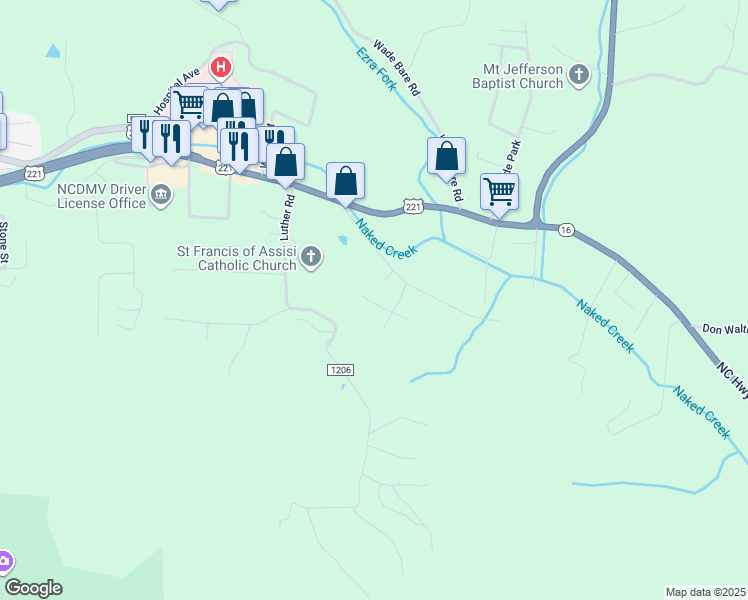map of restaurants, bars, coffee shops, grocery stores, and more near 131 Ashley Road in Jefferson