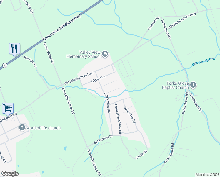 map of restaurants, bars, coffee shops, grocery stores, and more near 129 Brook Lane in LaFollette