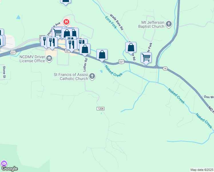 map of restaurants, bars, coffee shops, grocery stores, and more near 101 Ashley Road in Jefferson