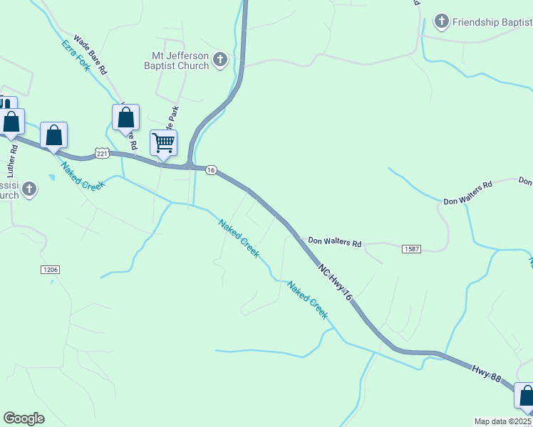map of restaurants, bars, coffee shops, grocery stores, and more near 412 North Carolina 16 in Jefferson
