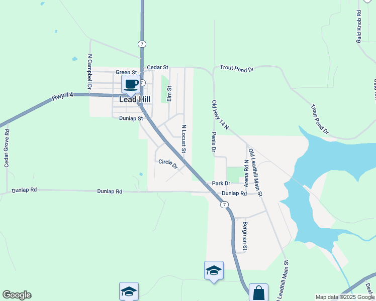 map of restaurants, bars, coffee shops, grocery stores, and more near 100 North Locust Street in Lead Hill