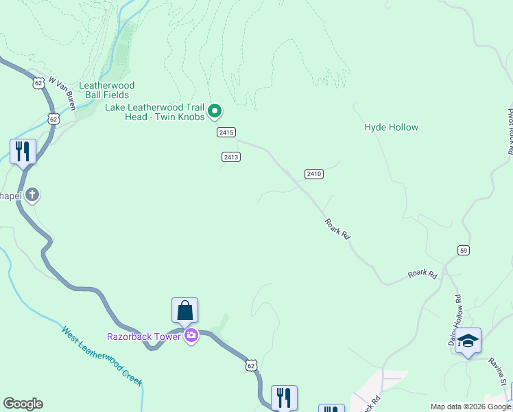 map of restaurants, bars, coffee shops, grocery stores, and more near 371 County Road 241 in Eureka Springs