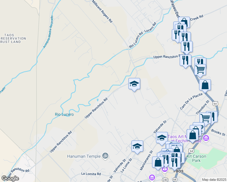 map of restaurants, bars, coffee shops, grocery stores, and more near Don Jose Cortez Road in Taos