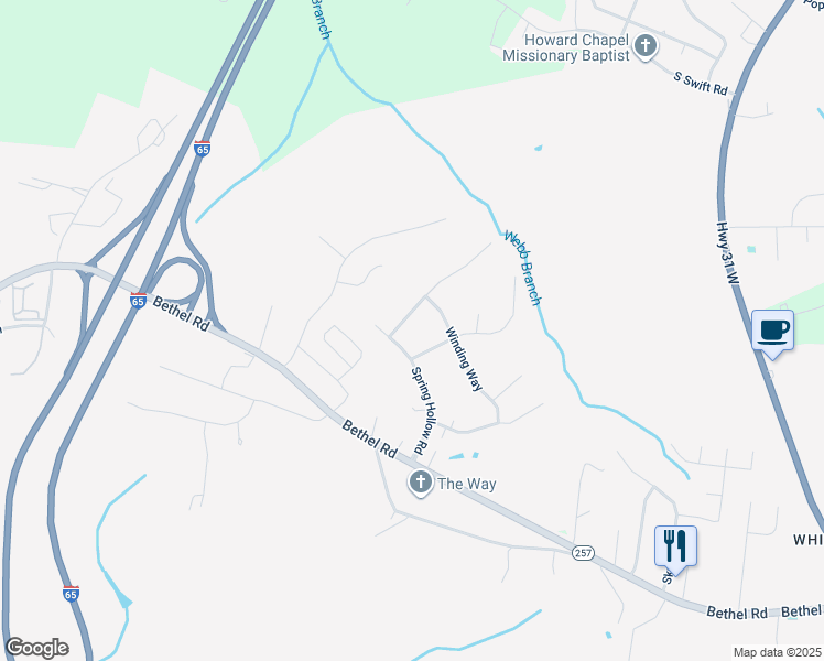 map of restaurants, bars, coffee shops, grocery stores, and more near 105 Glenwood Drive in Goodlettsville
