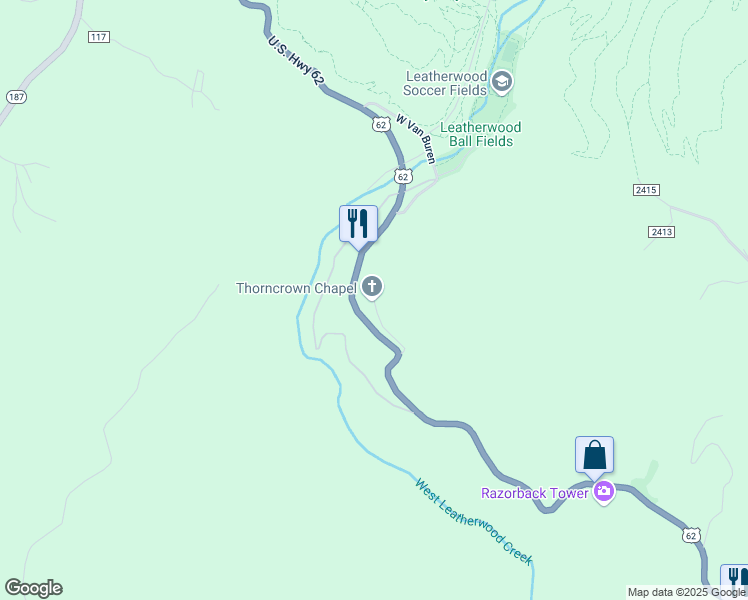map of restaurants, bars, coffee shops, grocery stores, and more near 12968 U.S. 62 in Eureka Springs