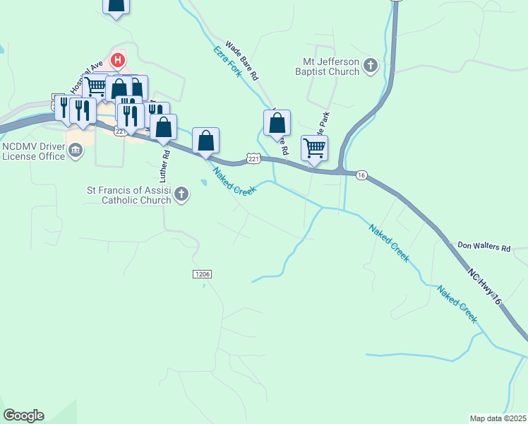 map of restaurants, bars, coffee shops, grocery stores, and more near 385 Glenn Bare Road in Jefferson
