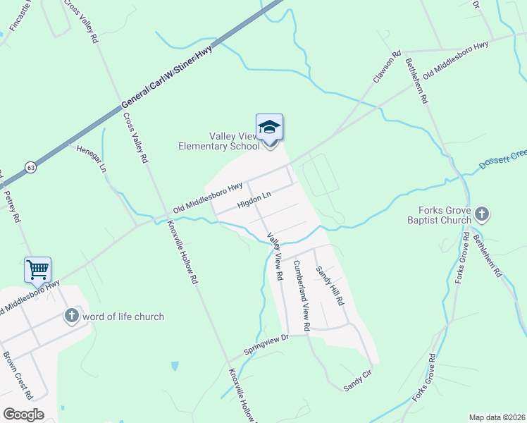 map of restaurants, bars, coffee shops, grocery stores, and more near 186 Higdon Lane in LaFollette